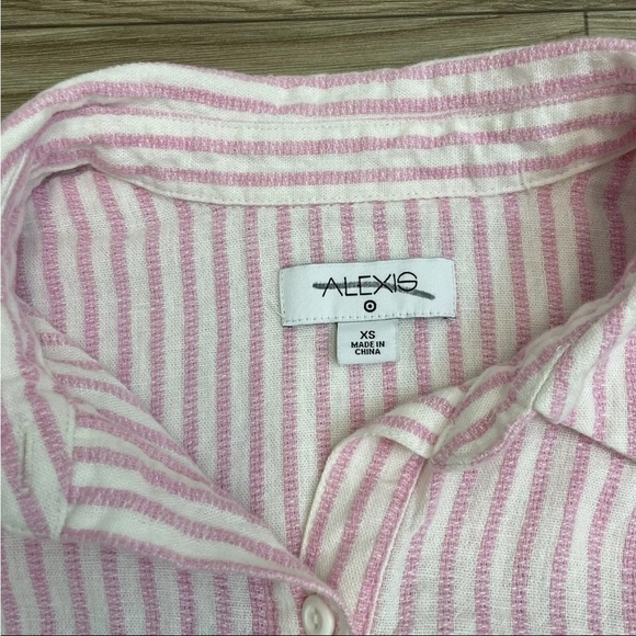 Alexis x Target Linen Blend Pink White Stripe Belted Button Mini Dress - Picture 10 of 12